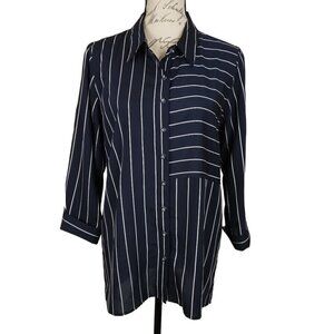 Multiples | Navy Pin Stripe Button Down Shirt | Size S